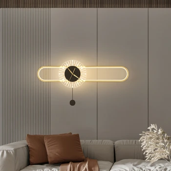 Часы Настенный светильник Фоновая стена гостиной Проход Коридор Прихожая Свет Роскошное Современное минималистичное украшение спальни