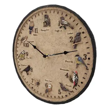 Часы с птицами, часы для патио с кварцевым механизмом, дизайнерские домашние часы 12 дюймов, инновационные, в деревенском стиле, непромокаемые для декора гостиной и кухни