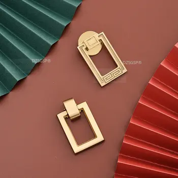 Новая китайская дверная ручка для мебели из латуни и золота, подвесное кольцо из чистой меди, дверца сундука, Полностью медное кольцо, Подвесная ручка, дверная ручка