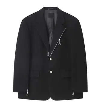 Мужской костюм нового стиля с застежкой-молнией, однобортный свободный повседневный пиджак из смесового хлопка ABE251