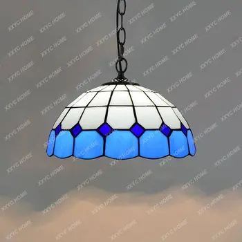 Подвесной светильник в средиземноморском стиле, подвесной светильник из витражного стекла в стиле ретро, столовая, кафе, кухня, художественный декор, светодиодная подвесная лампа