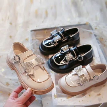 Милые туфли принцессы с бантом для девочек, Модные весенне-осенние детские противоскользящие туфли для студенческих танцев, Zapatos ADK2333