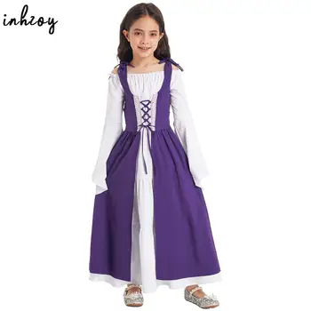 Винтажное платье эпохи Возрождения для детей и девочек, костюм вампира для косплея на Хэллоуин, готические средневековые Макси-платья с длинными расклешенными рукавами