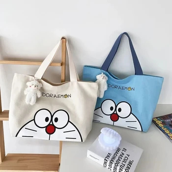 Холщовая сумка Doraemon для девочек, детская сумка-тоут, новая мультяшная сумка большой емкости 35x15x30 см