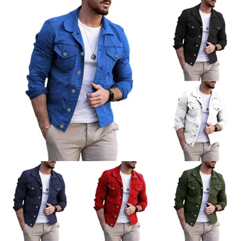 2023 Европейская и американская новая однотонная куртка осенне-зимнего мужского пальто, тонкий джинсовый топ с лацканами, мужская одежда