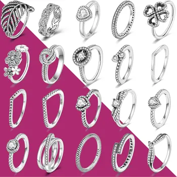 Модные серебряные кольца на палец из серебра 925 пробы, кольцо с узлом из сверкающего циркона, кольцо с приподнятым сердечком, женское подарочное классическое кольцо с каплевидным ореолом
