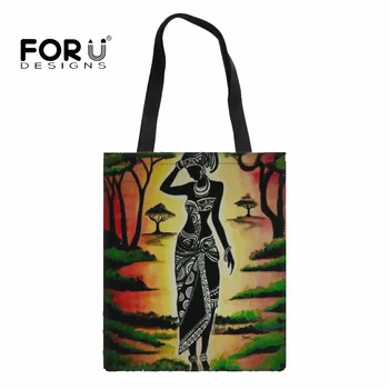 FORUDESIGNS, холщовые сумки для женщин, сумка через плечо, Африканский традиционный дизайн для девочек, многоразовые сумки для покупок, повседневная сумка-тоут женской руки