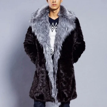2022 Осенне-Зимнее Длинное Пальто Для Мужчин Из Искусственного Меха С Большим Отворотом, Длинная Мужская Куртка Из Искусственного Меха, Плюс Размер, Пальто, Теплая Одежда