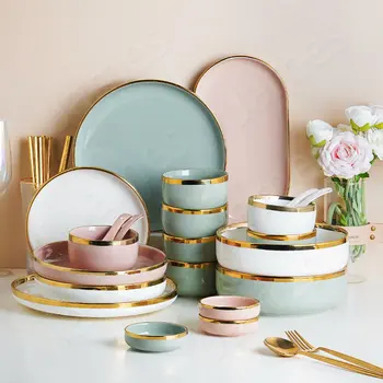 Цветная тарелка Morandi Керамические обеденные тарелки в скандинавском стиле, стейк, Паста, Торт, Десерт, Фрукты, Овощной Салат, Набор посуды для супа