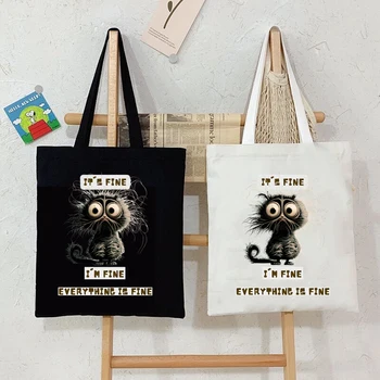 Забавные Женские сумки с животными It's Fine I'm Fine Everythings Is Fine Print Shopping Bag Cute Explosive Cat Tote Bag Сумки через плечо