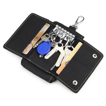 Классический футляр для ключей из натуральной кожи, портативный деловой кошелек-органайзер для денег с прочным крючком, короткие держатели для карт большей вместимости