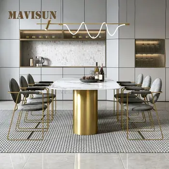 Роскошная ресторанная мебель на базе нержавеющей стали, Обеденный стол и стулья из белого мрамора, обеденный стол Nordic Golden на 4 персоны