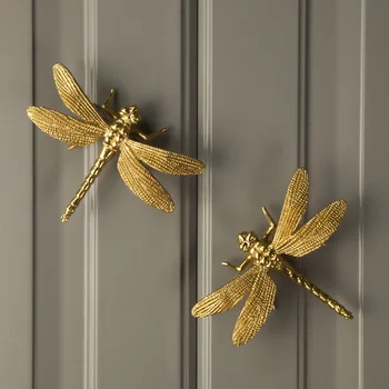 Латунная Мебельная ручка Nordic Gold Dragonfly с одним отверстием, роскошные Ручки кухонных ящиков, Фурнитура для комода, Тяги для шкафов