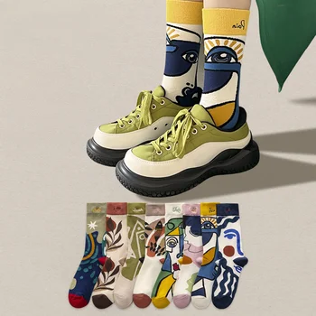 Забавные носки, сумасшедшая новинка, ретро-носки с рисунком Ван Гога, Мужские носки, мужские счастливые носки, смешные носки, Картина Пикассо, женские носки