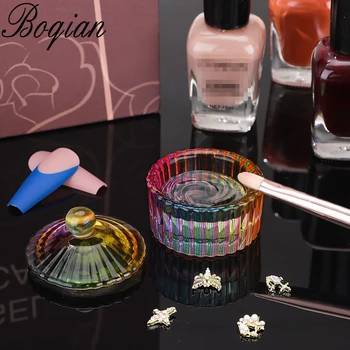 BQAN Rainbow Crystal Glass Акрил Акриловая пудра для жидких ногтей с крышкой Стеклянная чаша для пудры для маникюра Держатель инструмента