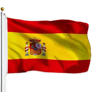 Флаг Испании 3 фута x 5 футов Испанский Национальный флаг из полиэстера яркого цвета Флаг страны с латунной втулкой для подвешивания на стену в саду на открытом воздухе