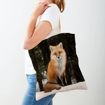 Повседневная женская сумка для покупок с диким животным Лисой, многоразовый холст с двусторонним принтом, модная дорожная сумка-тоут для женщин, сумки для покупок