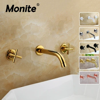 Monite Матовый черный Смеситель для ванной комнаты в стиле Джойнт и сплит, Многоцветный Настенный смеситель для раковины, смеситель для крана