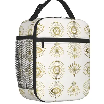 Boho Evil Eyes Hamsa Изолированная сумка для ланча Герметичная Золотая Палитра Moroccan Morocco Cooler Термальная коробка для бенто Для пляжного кемпинга и путешествий