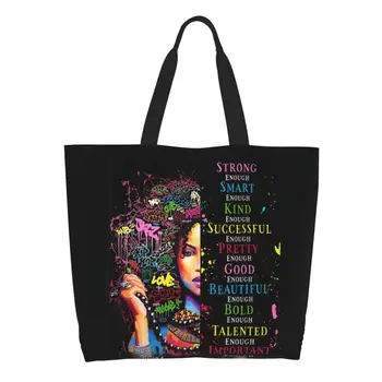 Забавная американская африканская девушка, черные женские сумки-тоут для покупок, холщовая сумка для покупок из вторсырья