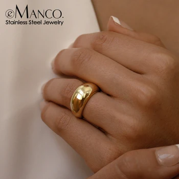 EManco Большое кольцо из нержавеющей стали Золотого Цвета 10 ММ Простые Обручальные Кольца для Влюбленной Пары Женщин Ювелирные Изделия Подарок оптом