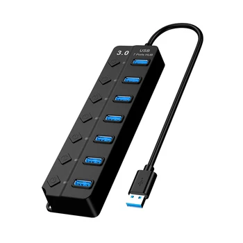 Светодиодный индикатор, USB-концентратор 3.0, разветвитель, Компьютерные Аксессуары, 7 портов для портативных ПК, портативный для индивидуального использования