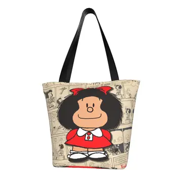 Винтажные сумки-тоут Mafalda Manga с принтом Каваи, многоразовые холщовые сумки-шопперы на плечо с героями комиксов Quino с героями мультфильмов