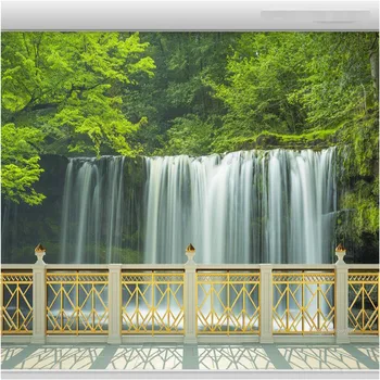 beibehang Большие обои 3D Балконное ограждение Водопад Пейзаж Листья Фон Современная Европа Фреска для домашнего декора гостиной