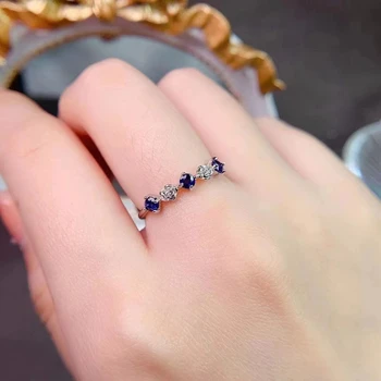серебряное кольцо с синим сапфиром 3 мм для молодой девушки, кольцо с 100% натуральным сапфиром, ювелирные изделия из серебра 925 пробы с сапфиром