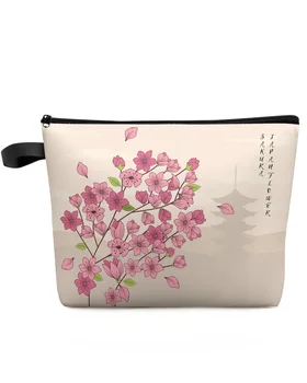 Цветущая вишня, цветочная башня, Японская дорожная косметичка на заказ, Портативная сумка для хранения макияжа, женский водонепроницаемый пенал