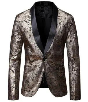 Мужской костюм с принтом в виде блесток, облегающий однобортный, модный и роскошный пиджак ABE272