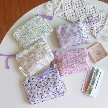 Косметичка летней свежести, мини-Хлопчатобумажные сумки-органайзеры с цветочным рисунком для женщин, футляр для губной помады, кошелек, чехол для монет
