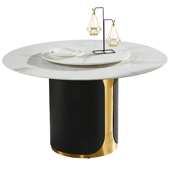 Легкая роскошная Каменная плита круглый стол с поворотным столом Обеденный стол Современный простой дом Небольшая квартира Мраморный обеденный стол