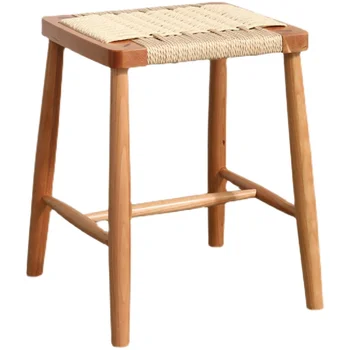 Табурет из массива дерева, японский ротанг, современный домашний барный стул, плетеный из веревки табурет для бревен