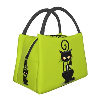Мультяшный забавный Черный кот, изолированные сумки для ланча для женщин, сменный термоохладитель, коробка для Бэнто, путешествия на открытом воздухе, кемпинг