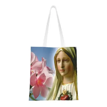 Изготовленные на заказ холщовые сумки для покупок Богоматери Фатимы, женские многоразовые сумки для покупок Католической Девы Марии