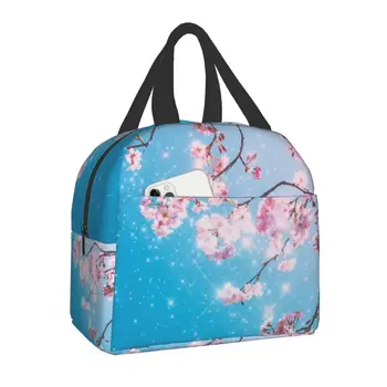 Cherry Blossom Термоизолированная сумка для ланча, холодильник для теплой еды, Переносной Ланч-бокс с цветами Сакуры для женщин, Кемпинг, Пикник
