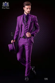 Последние модели пальто и брюк Итальянский Фиолетовый Смокинг, Приталенный Мужской костюм, блейзеры из 3 частей, Изготовленные на Заказ Костюмы для выпускного вечера жениха, Terno Masuclino