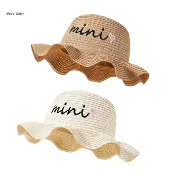 Q81A Модная шляпа с плоским верхом, плетеная соломенная кепка-ведро ручной работы для девочек от 6 до 15 лет, летняя пляжная шляпа