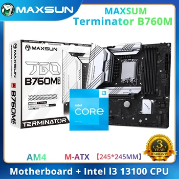 MAXSUN Terminator B760M с Набором Материнских Плат Intel i3 13100 CPU [без кулера] для настольного Компьютера с игровой Материнской Платой Combo