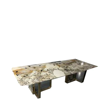 роскошный обеденный стол прямоугольный, изготовленное на заказ каменное основание из нержавеющей стали для гостиной