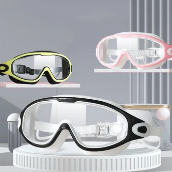 Очки для плавания в большой оправе Взрослые с затычками для ушей Очки для плавания Мужчины Женщины Профессиональные HD-очки с защитой от запотевания Силиконовые очки