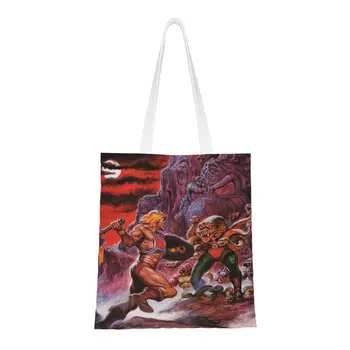 Многоразовая хозяйственная сумка He-Man и King Hiss, женская холщовая сумка через плечо, портативные продуктовые сумки Masters of the Universe