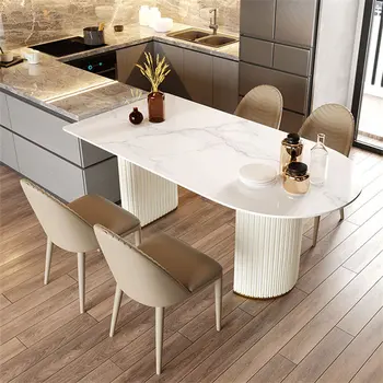 Современные легкие роскошные обеденные столы из шифера для столовой мебели Скандинавского дизайнера, полукруглый обеденный стол для маленькой квартиры, столик