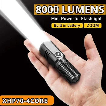 Супер яркий светодиодный фонарик MINI XHP50, USB-фонарик, Перезаряжаемый рыболовный фонарь с зумом, Мощная лампа для кемпинга с 3 режимами освещения.