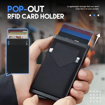 Тонкий алюминиевый кошелек с эластичной задней крышкой, держатель для кредитных карт, мини-RFID-кошелек, автоматический всплывающий чехол для банковских карт