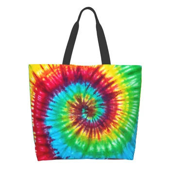 Сумка для покупок Tie Dye многоразового использования, красочная спиральная сумка-тоут, радужная спиральная сумка через плечо, повседневная легкая сумка большой емкости