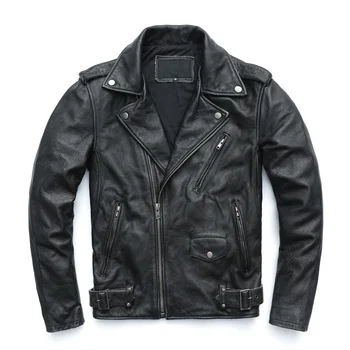 Бесплатная доставка DHL, мужские куртки из натуральной воловьей кожи, винтажная выстиранная черно-коричневая мотоциклетная куртка, байкерское пальто Осень-зима