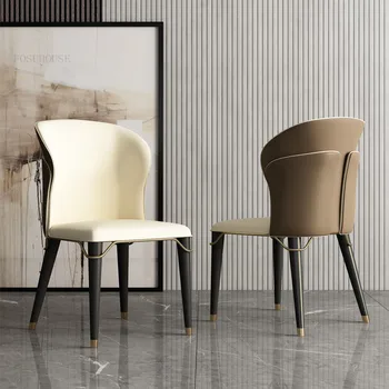 Современные минималистичные кожаные обеденные стулья для столовой, мебель из натурального дерева, дизайнерский легкий обеденный стул класса люкс для отеля