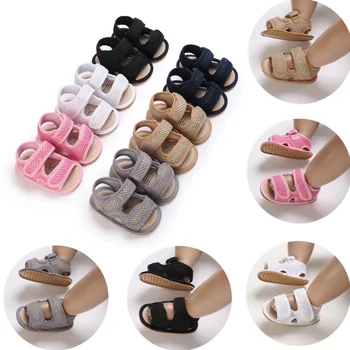 Летние сандалии для малышей 0-18 месяцев, обувь для маленьких мальчиков и девочек, нескользящая резиновая мягкая подошва, первые ходунки для малышей, детская кроватка для новорожденных